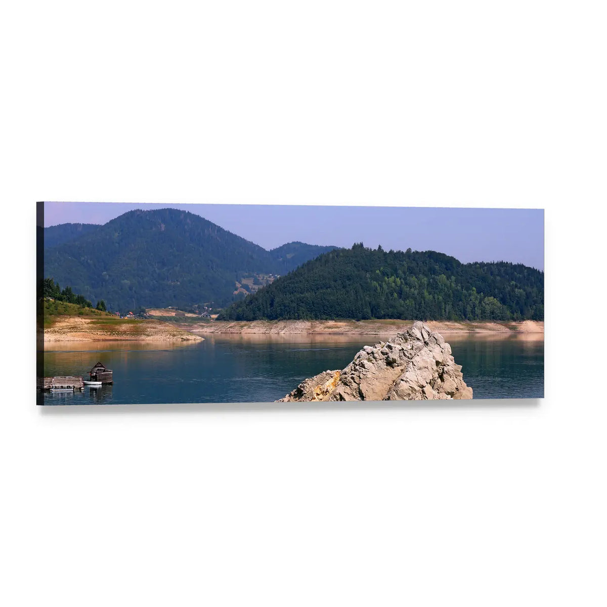 Zaovine Lake on Tara Mountain Panoramic Canvas Wall Art, single panel gallery wrapped canvas, angled product view