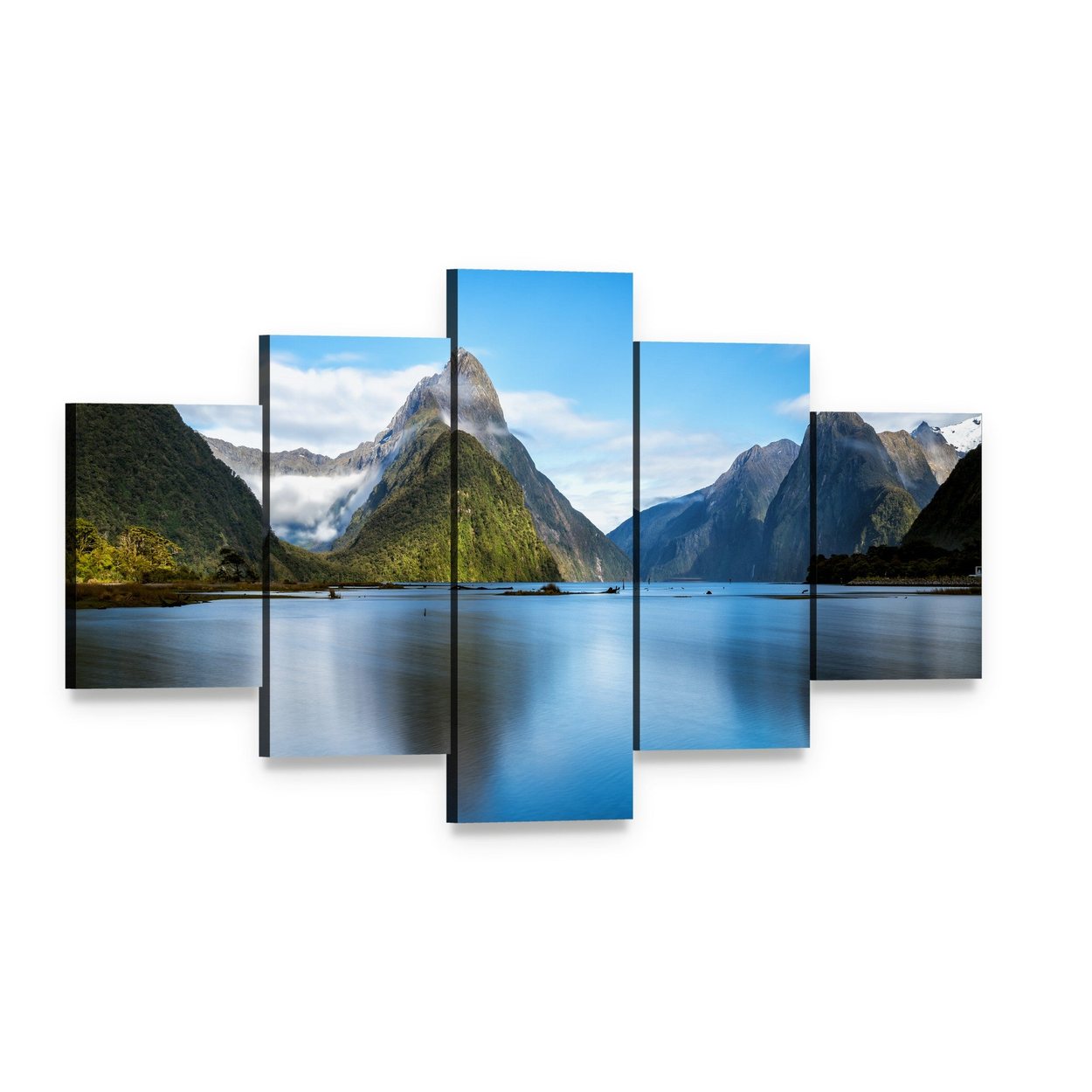 Mitre Peak, New Zealand Canvas Wall Art, 5 panel 5 Star layout gallery wrapped canvas set, angled product view