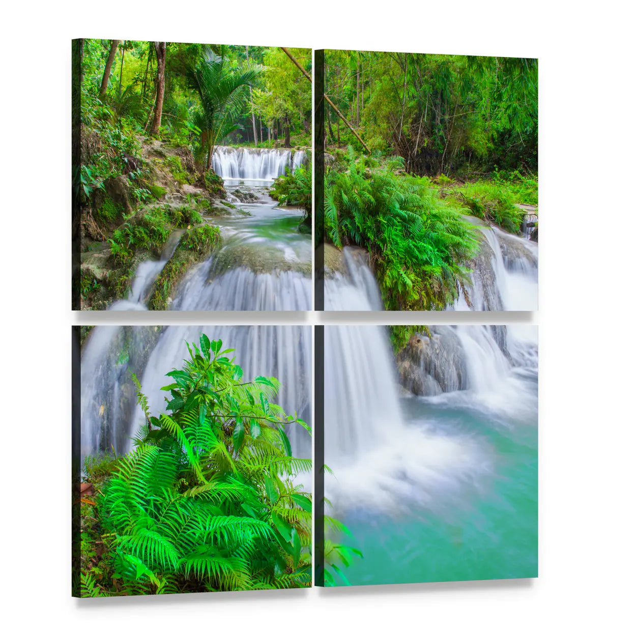 Siquijor Island Waterfall Canvas Wall Art, 4 panel 4 Square layout gallery wrapped canvas set, angled product view