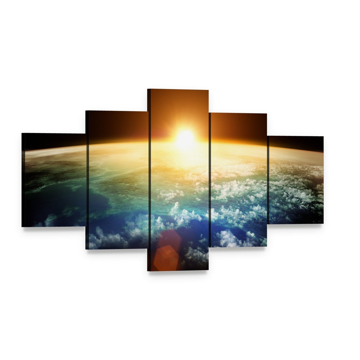 Sunset on Planet Earth Canvas Wall Art, 5 panel 5 Star layout gallery wrapped canvas set, angled product view