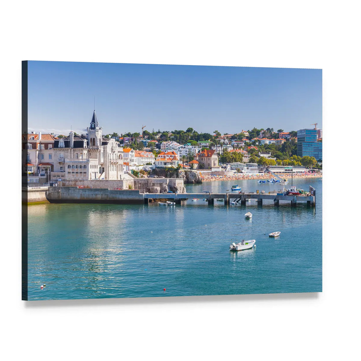 Seaside Cityscape of Cascais Canvas Wall Art, single panel gallery wrapped canvas, angled product view