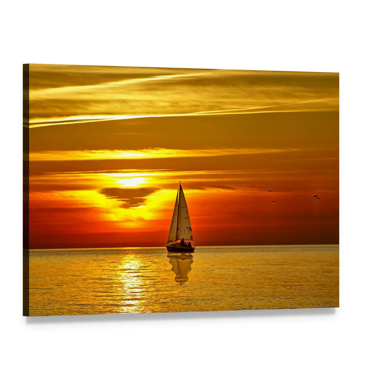 Sailboat at Sunset Canvas Wall Art, single panel gallery wrapped canvas, angled product view
