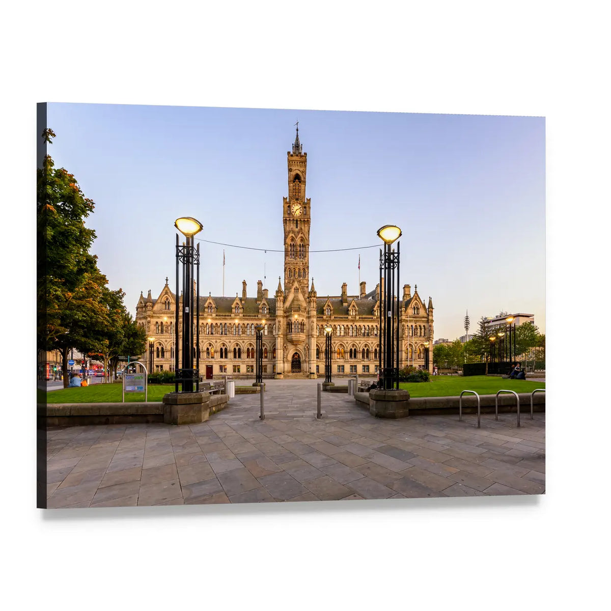 Bradford Town Hall at Dusk Canvas Wall Art, single panel gallery wrapped canvas, angled product view