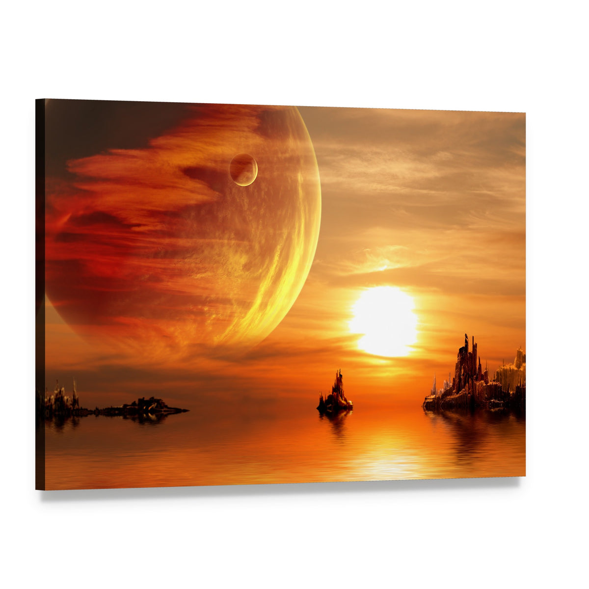 Fantasy Planet at Sunset Canvas Wall Art, single panel gallery wrapped canvas, angled product view