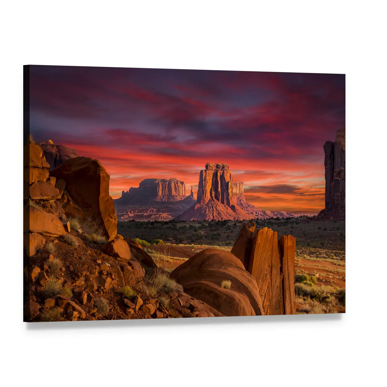 Monument Valley Sunrise Canvas Wall Art, single panel gallery wrapped canvas, angled product view