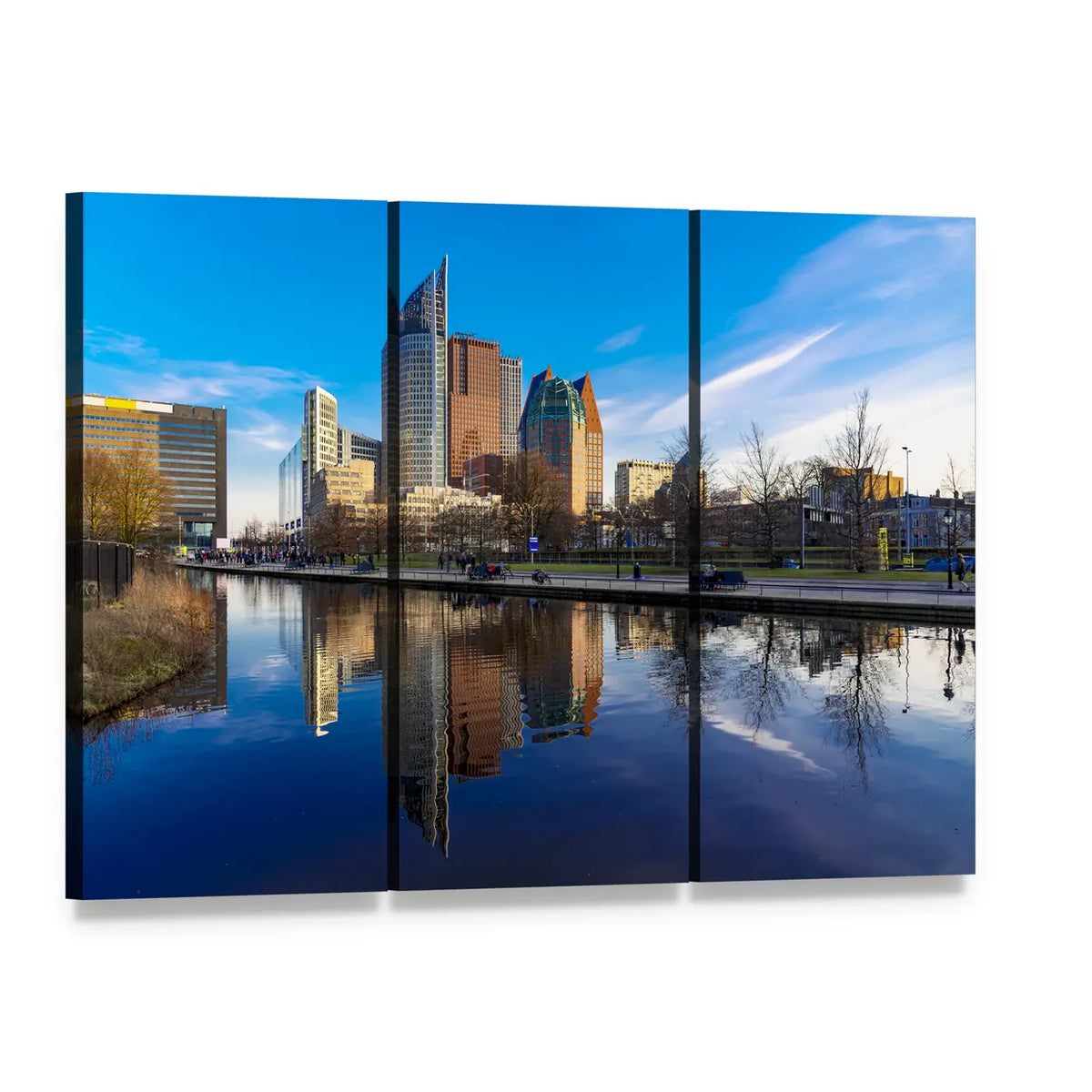 Den Haag Skyline Netherlands Canvas Wall Art, 3 panel 3 Horizontal layout gallery wrapped canvas set, angled product view