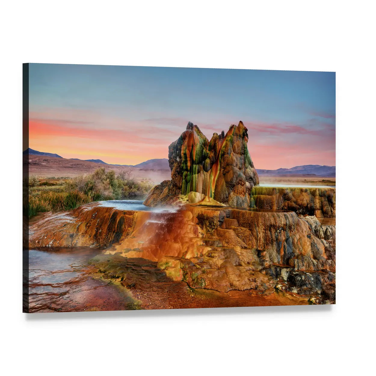 Fly Geyser Nevada Colorful Geothermal Pools Canvas Wall Art, single panel gallery wrapped canvas, angled product view