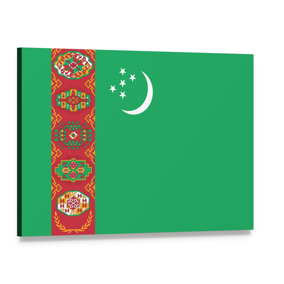 Turkmenistan National Flag with Ornamental Band Canvas Wall Art, single panel gallery wrapped canvas, angled product view