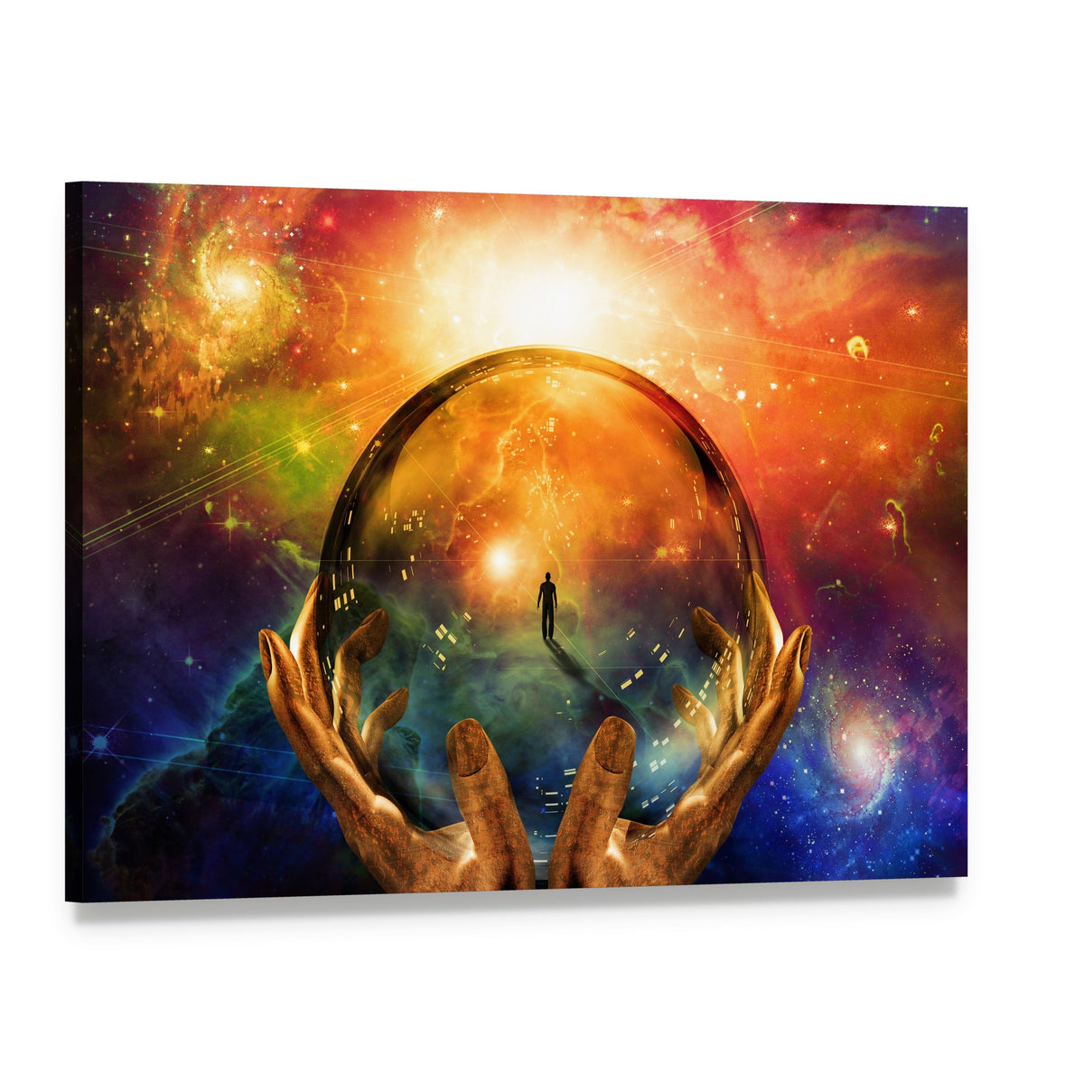 Silhouette in Glowing Crystal Sphere Canvas Wall Art, single panel gallery wrapped canvas, angled product view