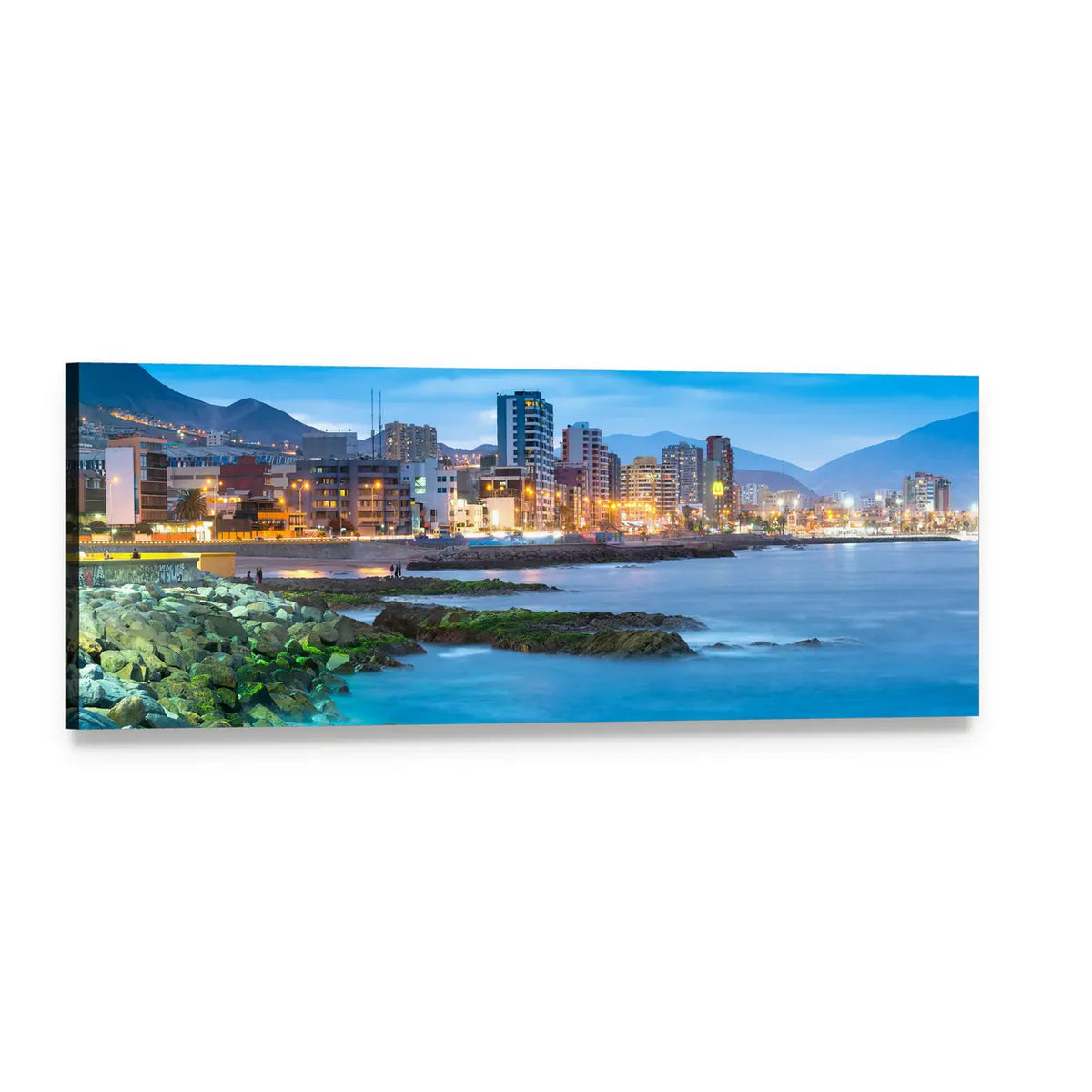 Antofagasta Coastline at Blue Hour Panoramic Canvas Wall Art, single panel gallery wrapped canvas, angled product view
