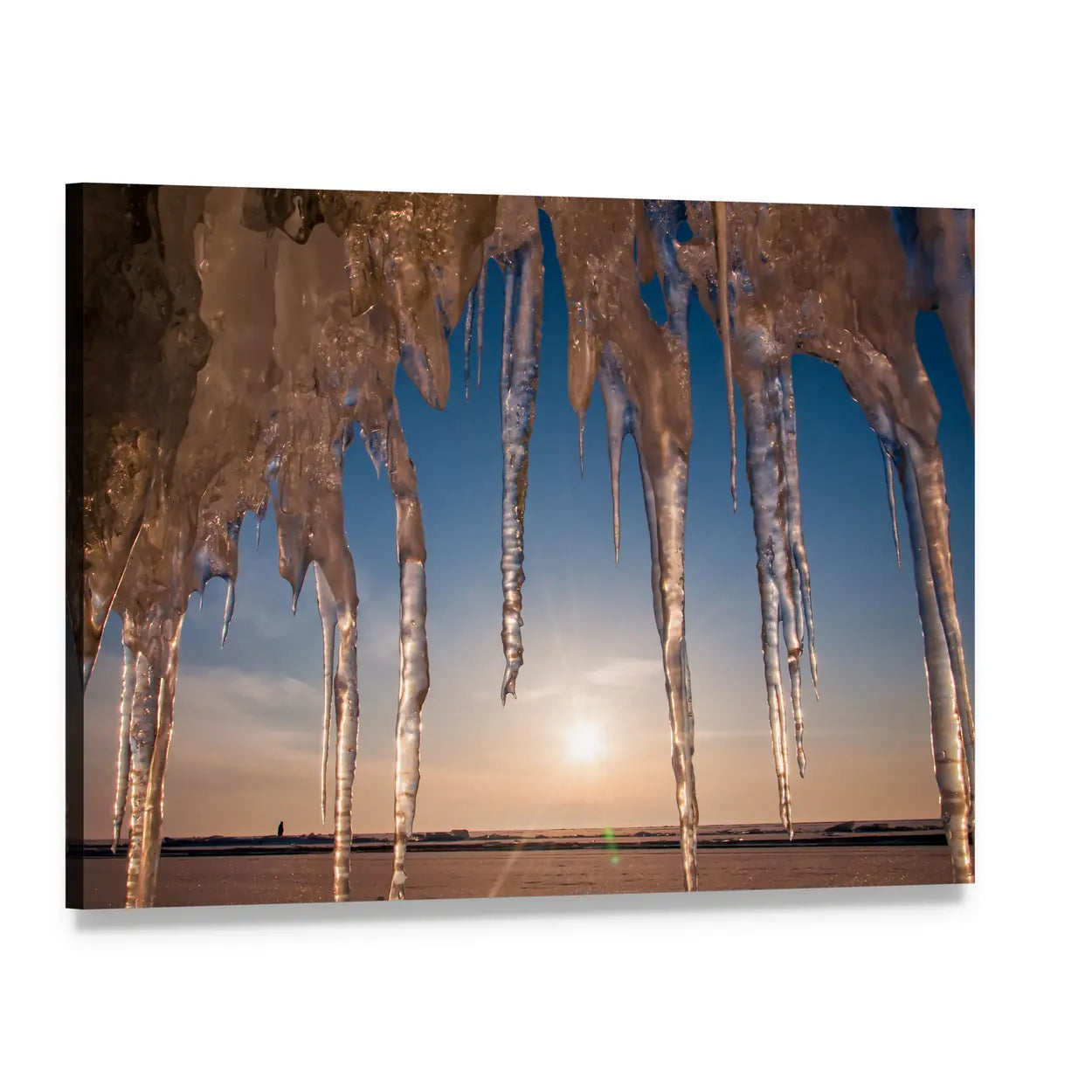 Sunset Icicles Close-up Canvas Wall Art, single panel gallery wrapped canvas, angled product view
