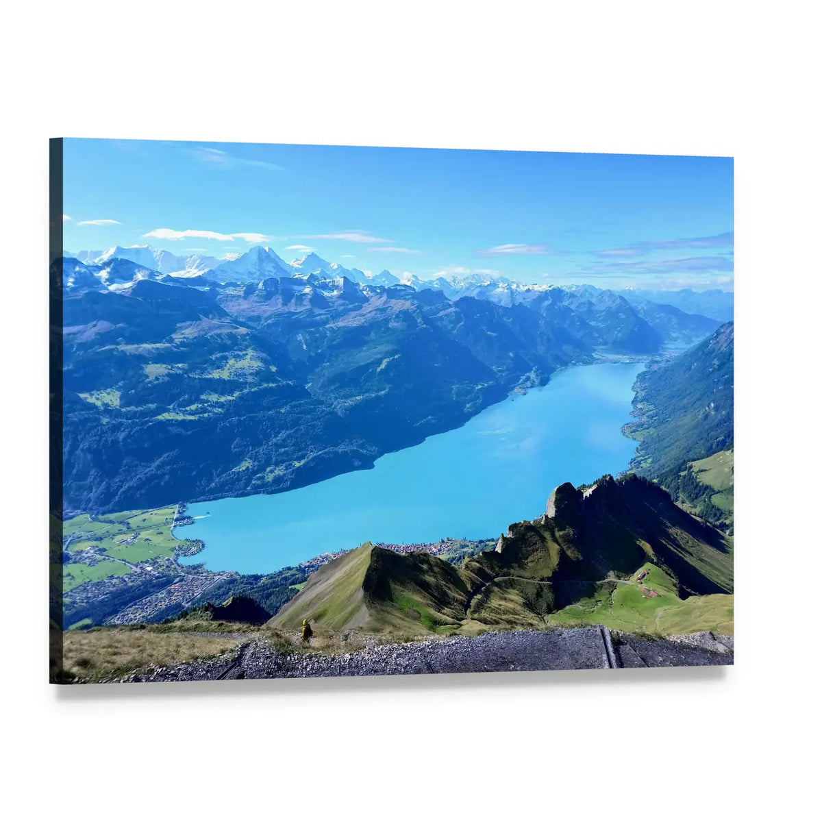 Brienz Lake and Mountain Range Canvas Wall Art, single panel gallery wrapped canvas, angled product view