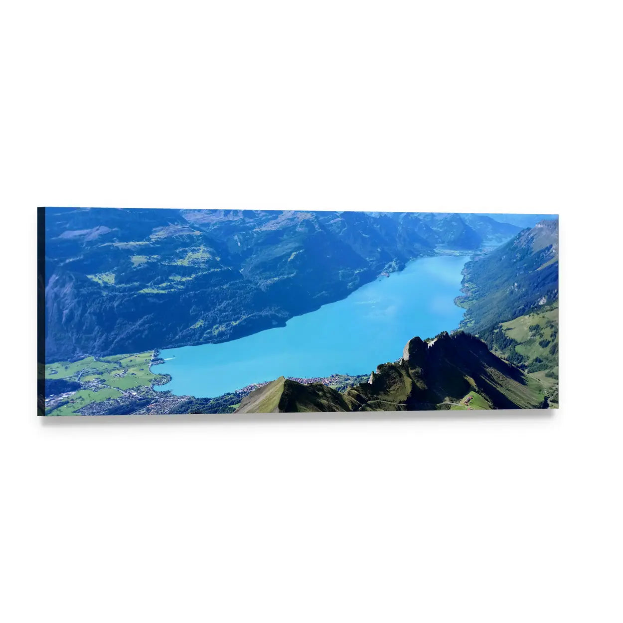Scenic View of Brienz Lake Panoramic Canvas Wall Art, single panel gallery wrapped canvas, angled product view