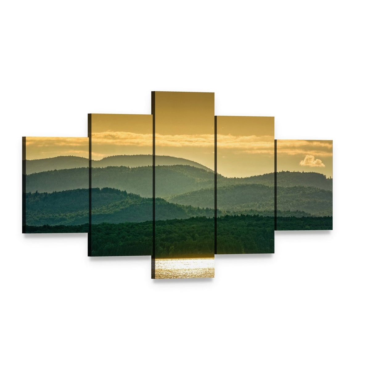 Lake Champlain at Sunset Canvas Wall Art, 5 panel 5 Star layout gallery wrapped canvas set, angled product view