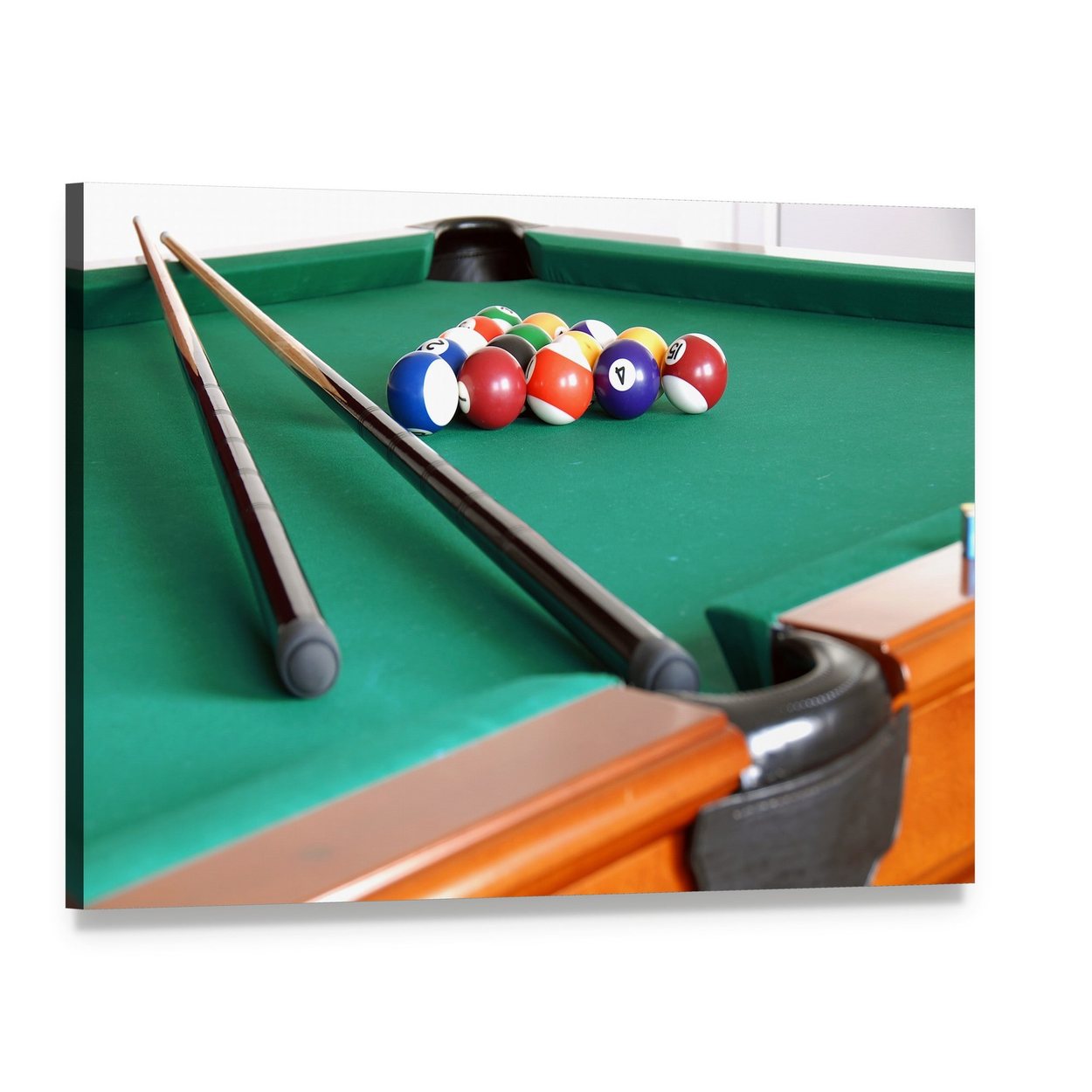 Snooker Balls & Cues Canvas Wall Art, single panel gallery wrapped canvas, angled product view