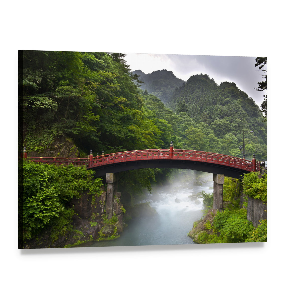 Red Sacred Bridge Shinkyo in Nikko Canvas Wall Art, single panel gallery wrapped canvas, angled product view