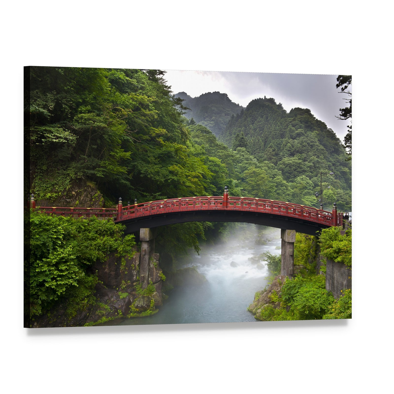 Red Sacred Bridge Shinkyo in Nikko Canvas Wall Art, single panel gallery wrapped canvas, angled product view