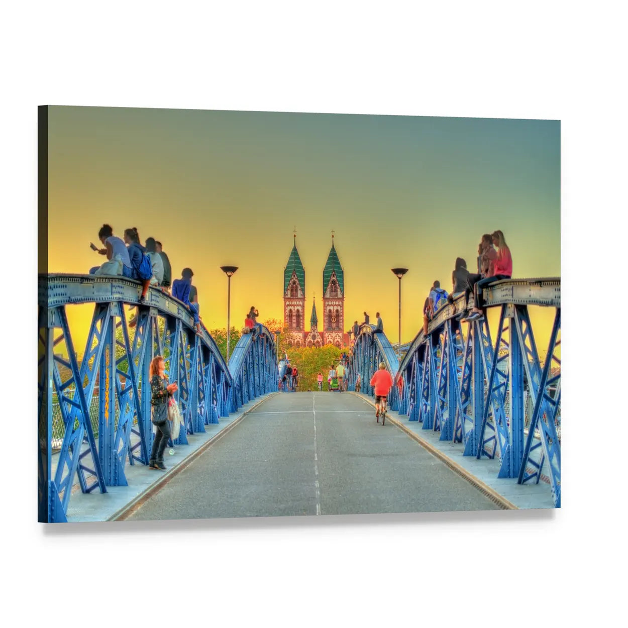 Wiwili Bridge in Freiburg at Sunset Canvas Wall Art, single panel gallery wrapped canvas, angled product view