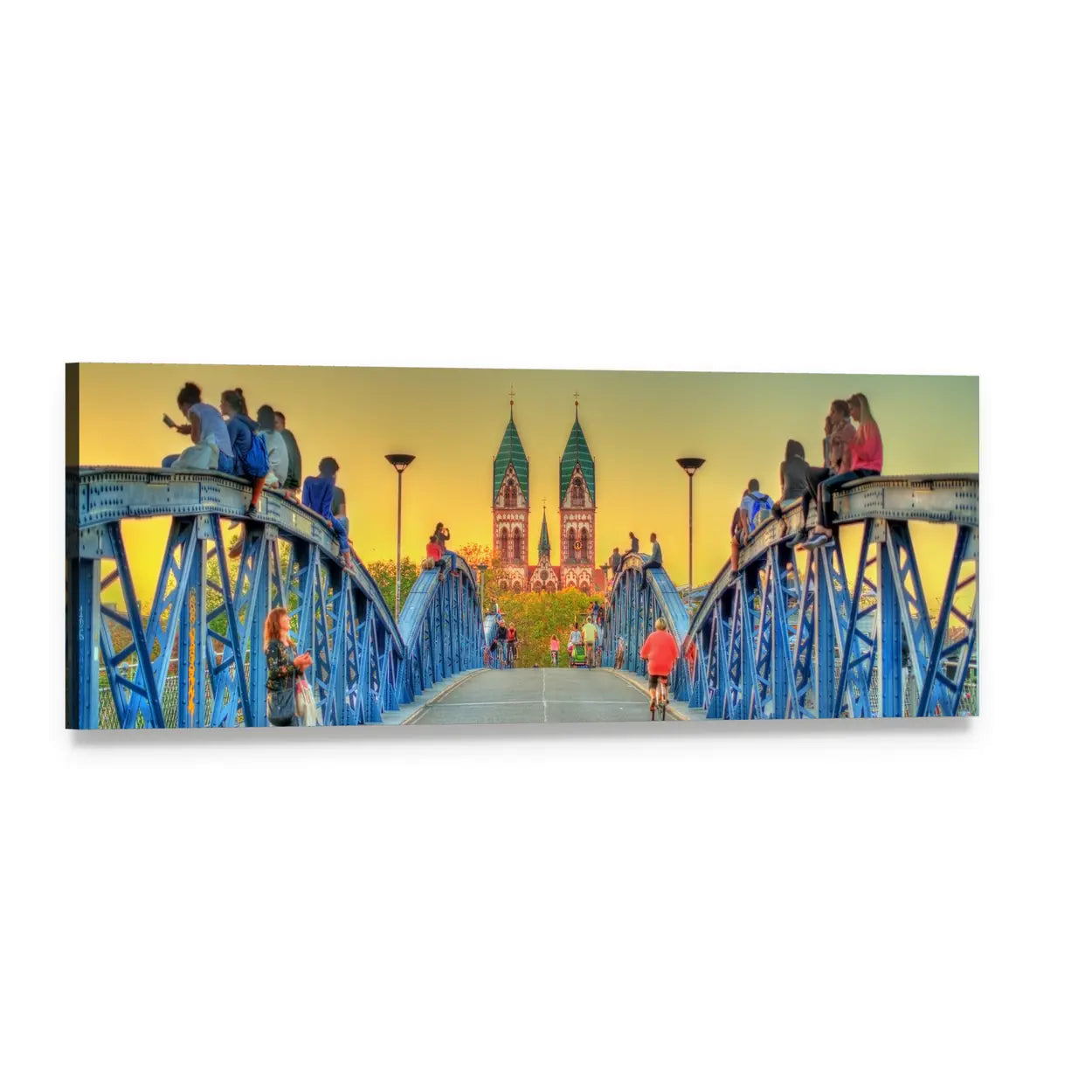 Wiwili Bridge in Freiburg, Germany Panoramic Canvas Wall Art, single panel gallery wrapped canvas, angled product view