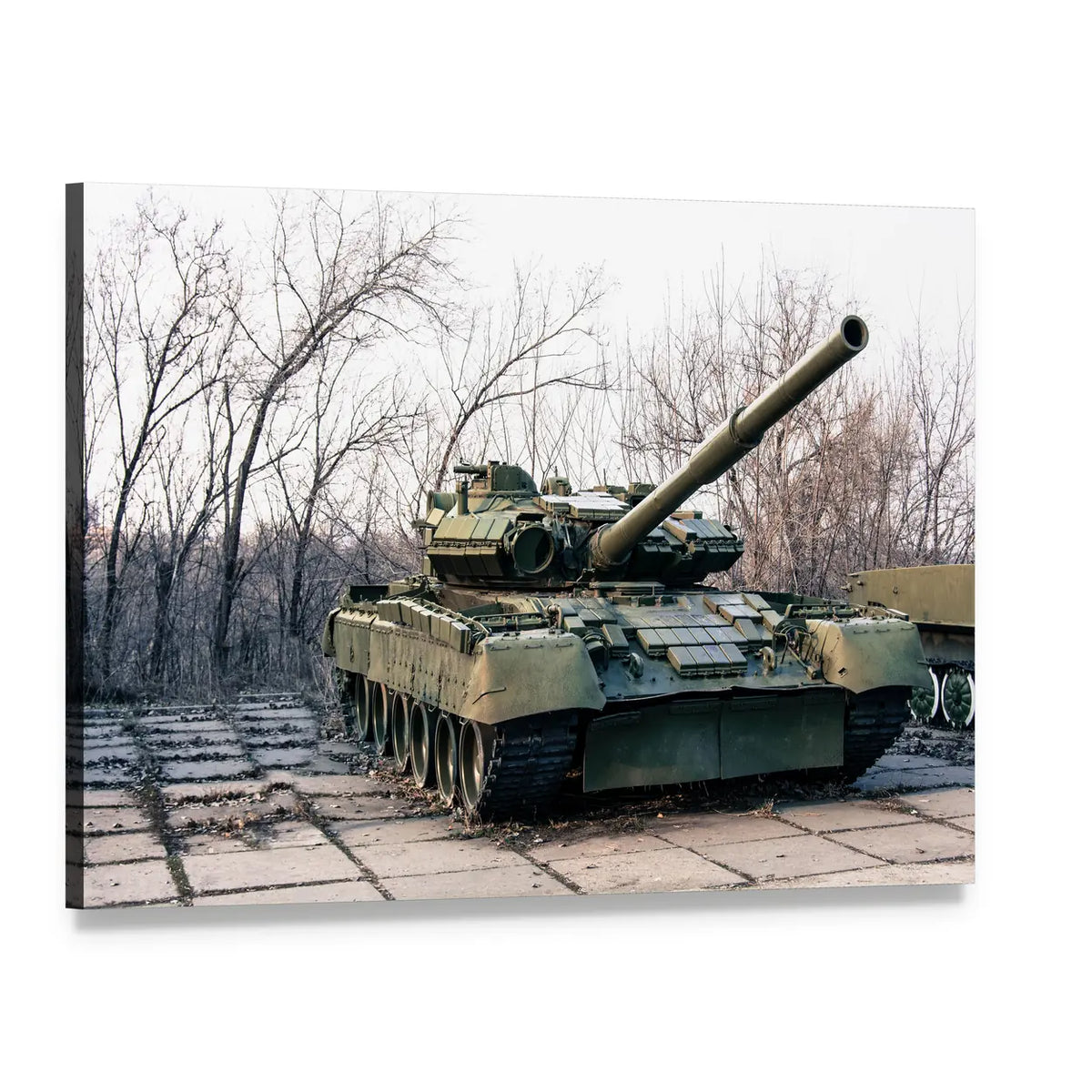 Olive Green Main Battle Tank Canvas Wall Art, single panel gallery wrapped canvas, angled product view