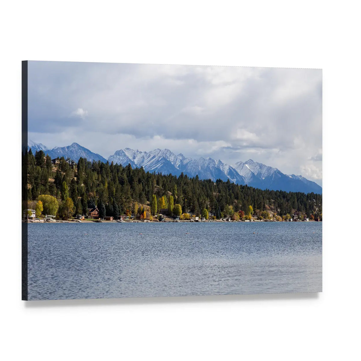 Invermere Lakeside Town with Snowy Peaks Canvas Wall Art, single panel gallery wrapped canvas, angled product view