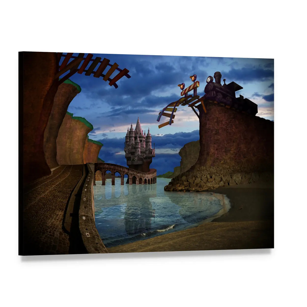 Broken Railway Bridge by Cliffside Castle Canvas Wall Art, single panel gallery wrapped canvas, angled product view