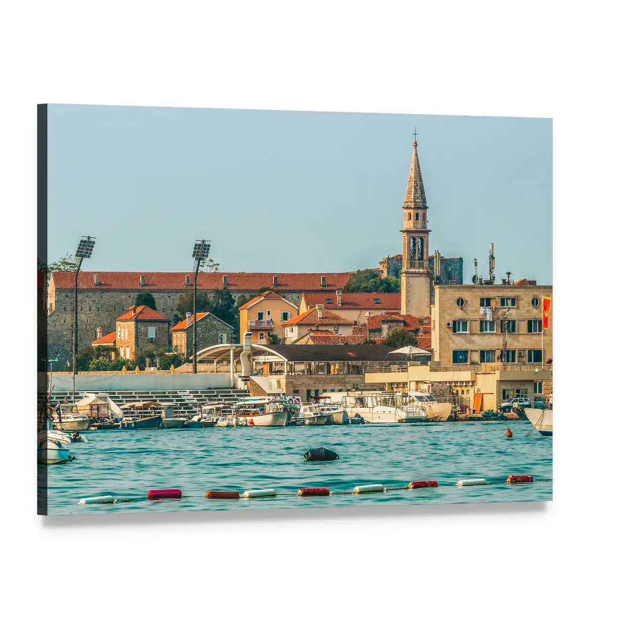 Budva Old Town Harbor View Canvas Wall Art, single panel gallery wrapped canvas, angled product view