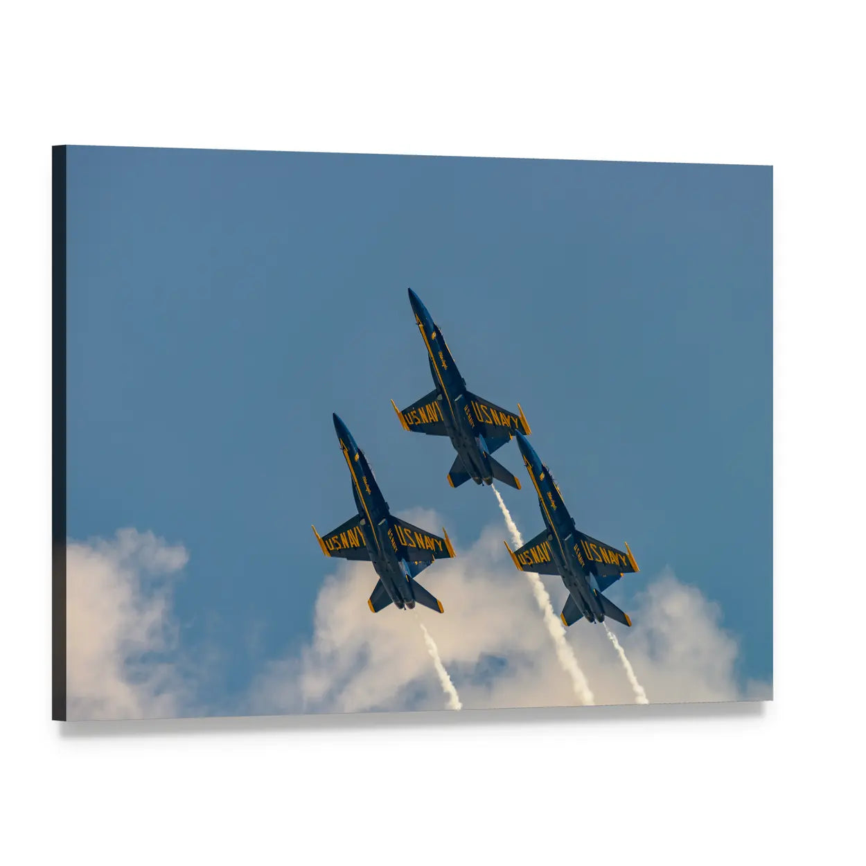 Us Navy Blue Angels in Formation Canvas Wall Art, single panel gallery wrapped canvas, angled product view