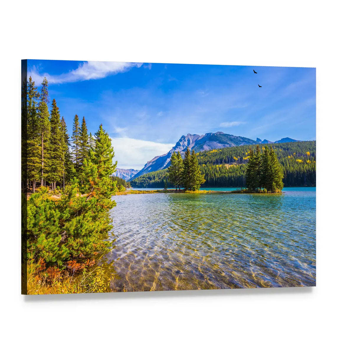 Alpine Lake with Mountain Peaks Canvas Wall Art, single panel gallery wrapped canvas, angled product view