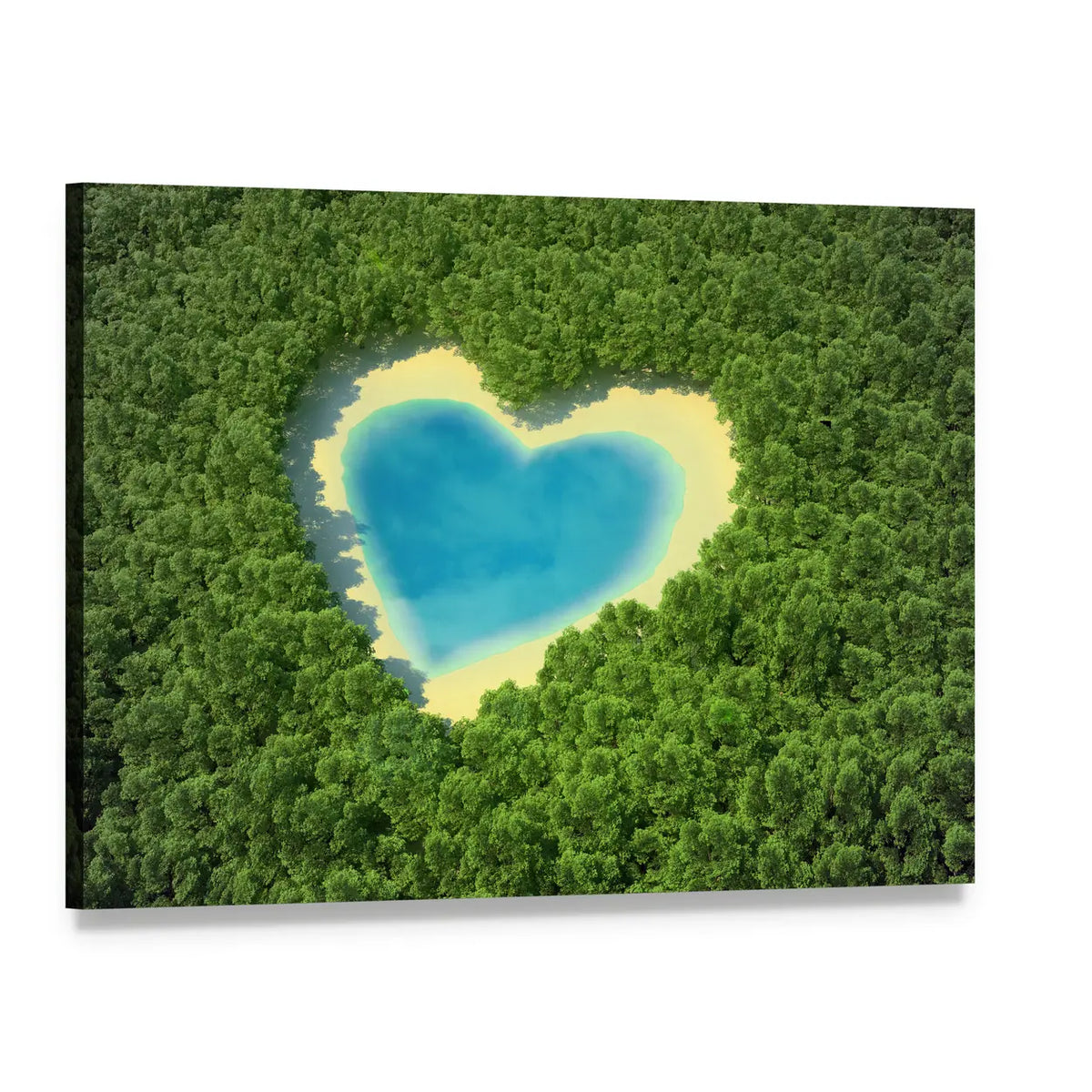 Heart Shaped Pond In A Tropical Forest Canvas Wall Art, single panel gallery wrapped canvas, angled product view