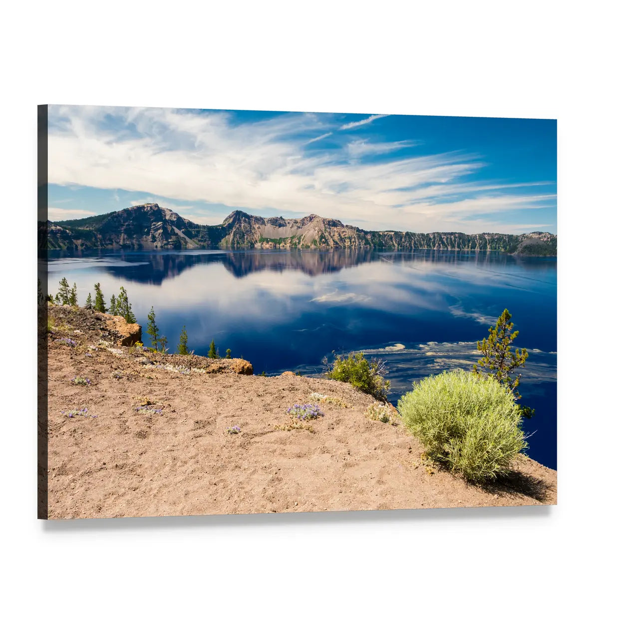 Blue Waters of Crater Lake Canvas Wall Art, single panel gallery wrapped canvas, angled product view