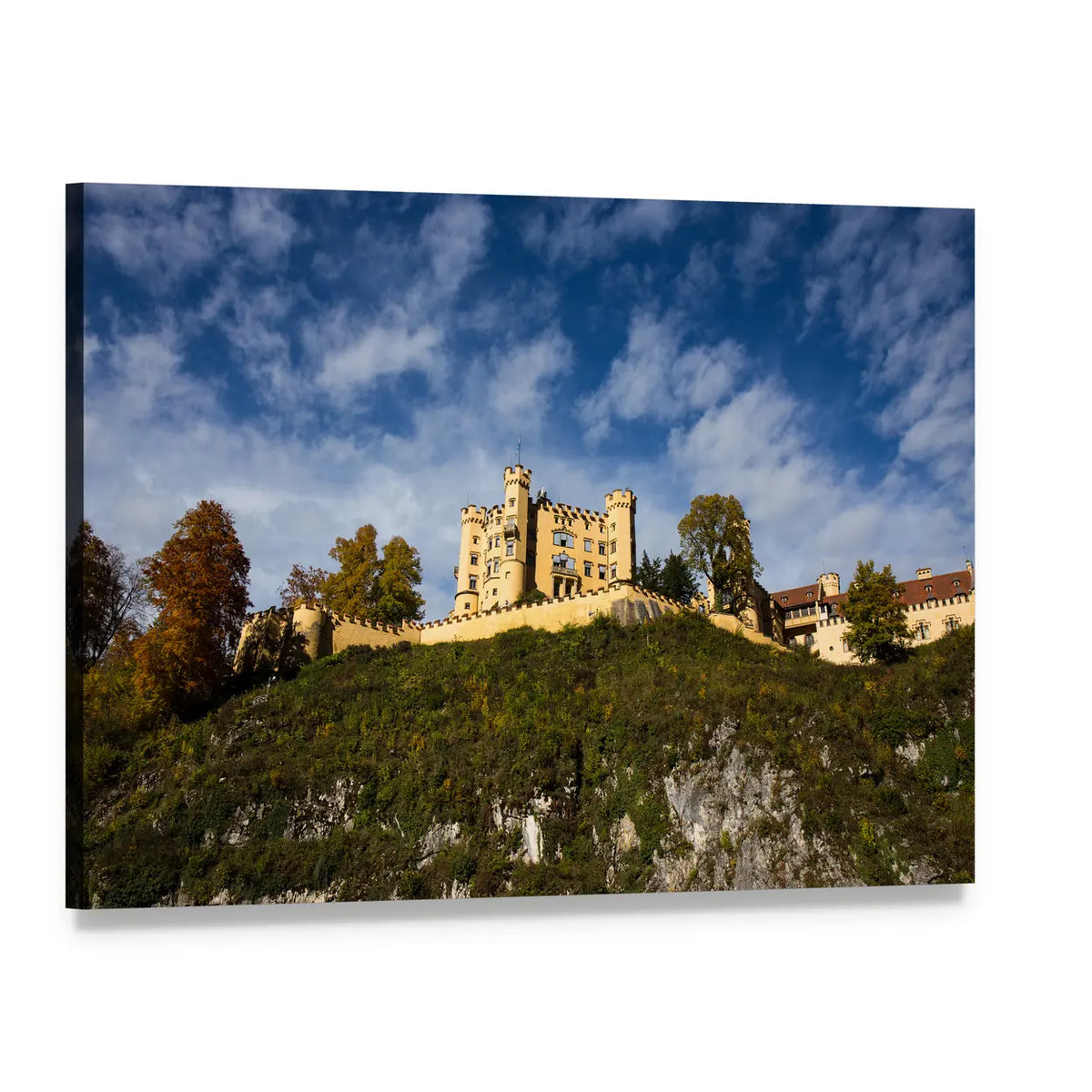 Hohenschwangau Castle in Autumn Canvas Wall Art, single panel gallery wrapped canvas, angled product view
