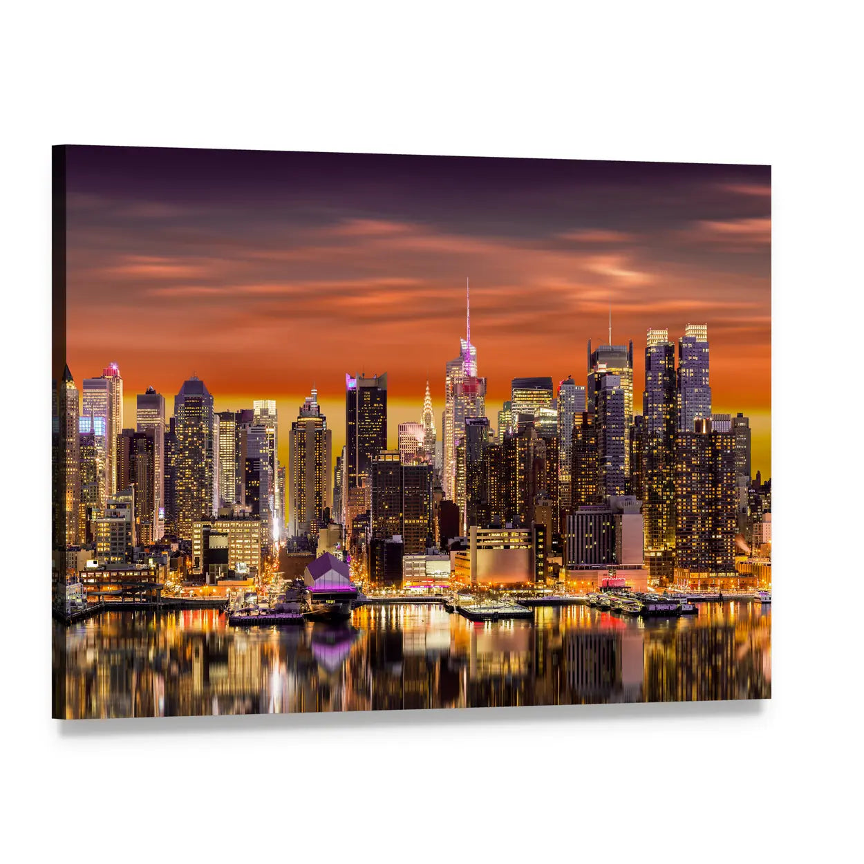 New York City At Sunrise Canvas Wall Art, single panel gallery wrapped canvas, angled product view