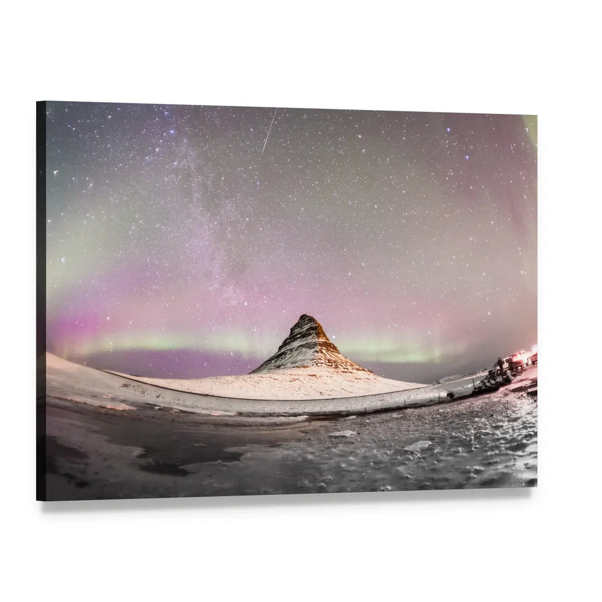 Aurora Borealis Over Kirkjufell Iceland Canvas Wall Art, single panel gallery wrapped canvas, angled product view