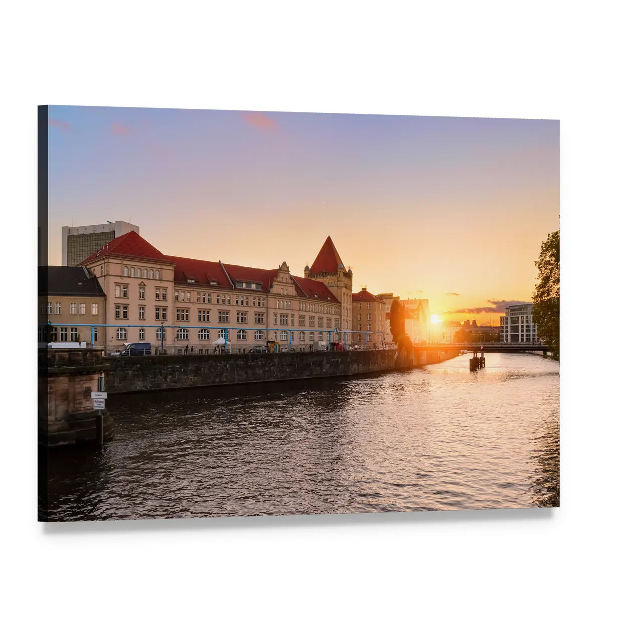 Berlin Riverfront at Sunset Canvas Wall Art, single panel gallery wrapped canvas, angled product view