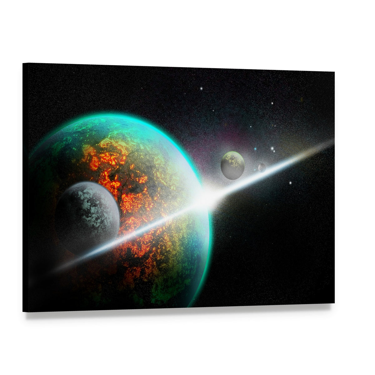 Alien Planet with Rings Canvas Wall Art, single panel gallery wrapped canvas, angled product view