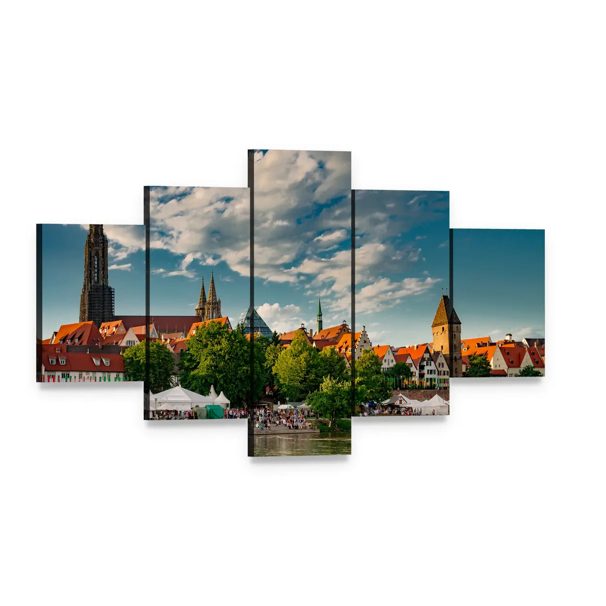 Ulm at the Danube Canvas Wall Art, 5 panel 5 Star layout gallery wrapped canvas set, angled product view
