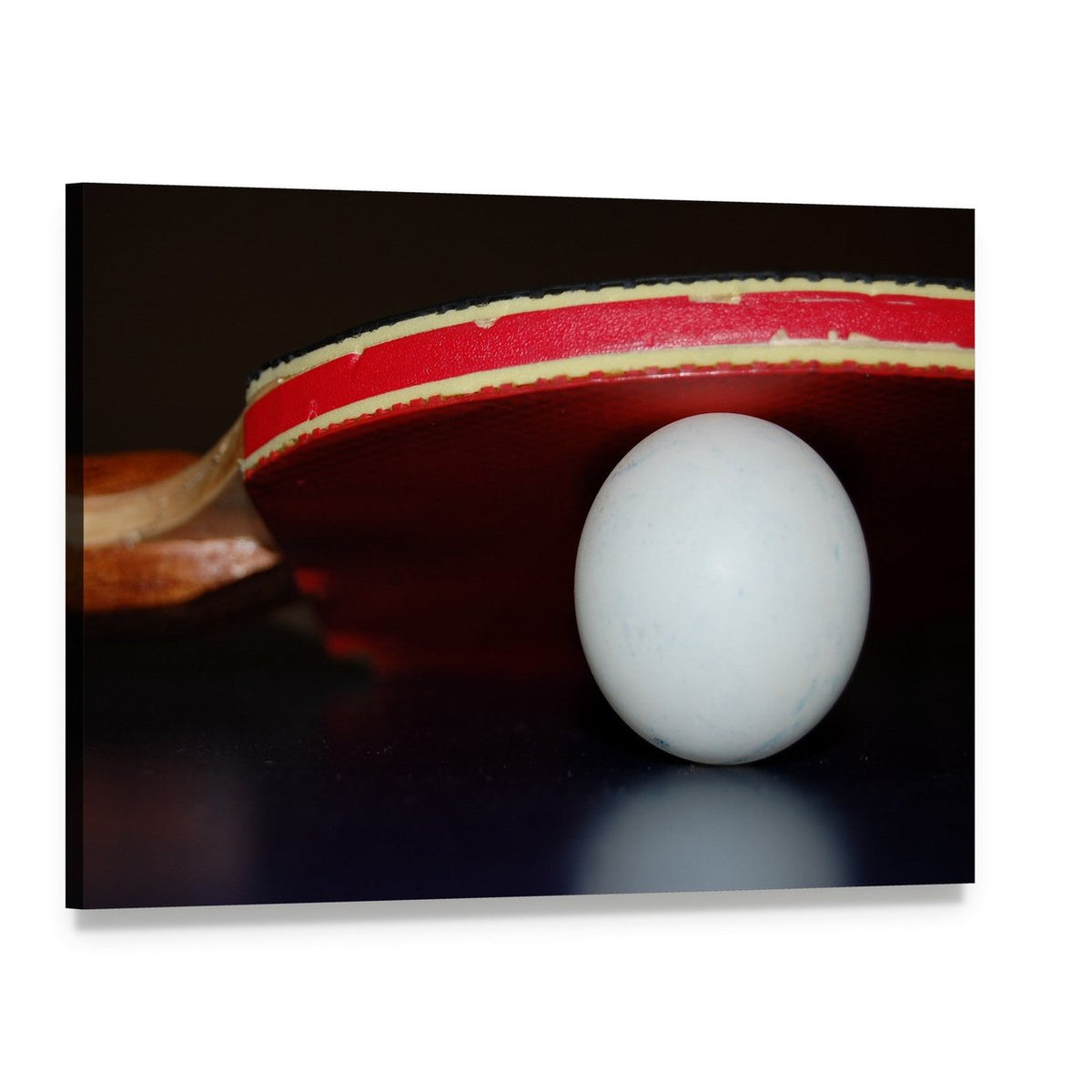Table Tennis Paddle and Ball Canvas Wall Art, single panel gallery wrapped canvas, angled product view