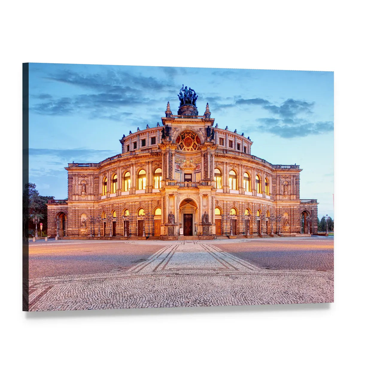 Semperoper Opera House at Dusk Canvas Wall Art, single panel gallery wrapped canvas, angled product view