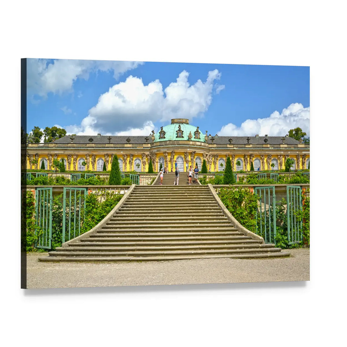 Sanssouci Palace Staircase and Gardens Canvas Wall Art, single panel gallery wrapped canvas, angled product view