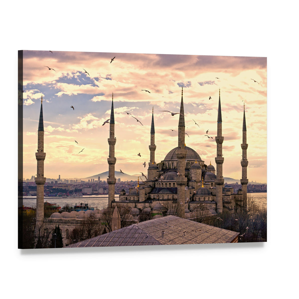The Blue Mosque in Istanbul Canvas Wall Art, single panel gallery wrapped canvas, angled product view
