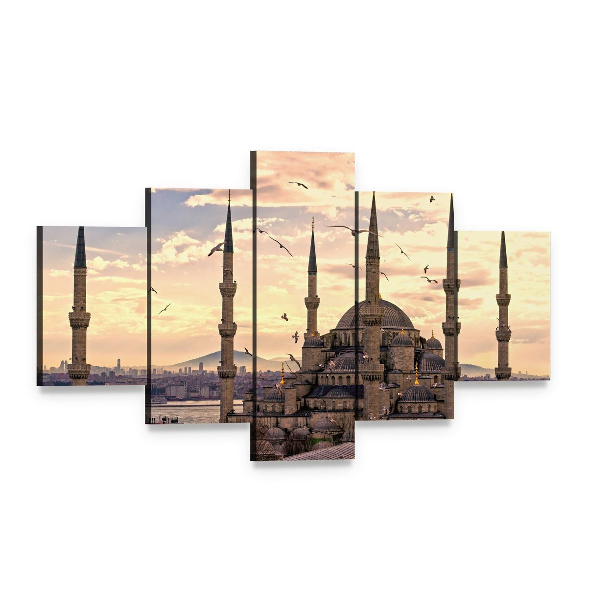The Blue Mosque in Istanbul Canvas Wall Art, 5 panel 5 Star layout gallery wrapped canvas set, angled product view
