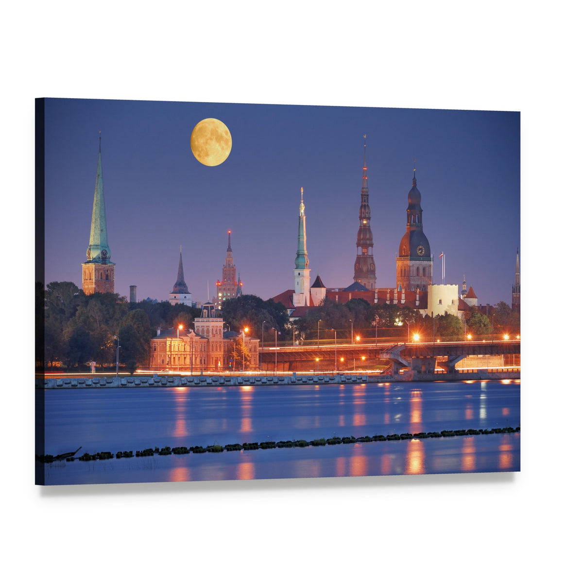 Quay of Daugava River in Riga Canvas Wall Art, single panel gallery wrapped canvas, angled product view