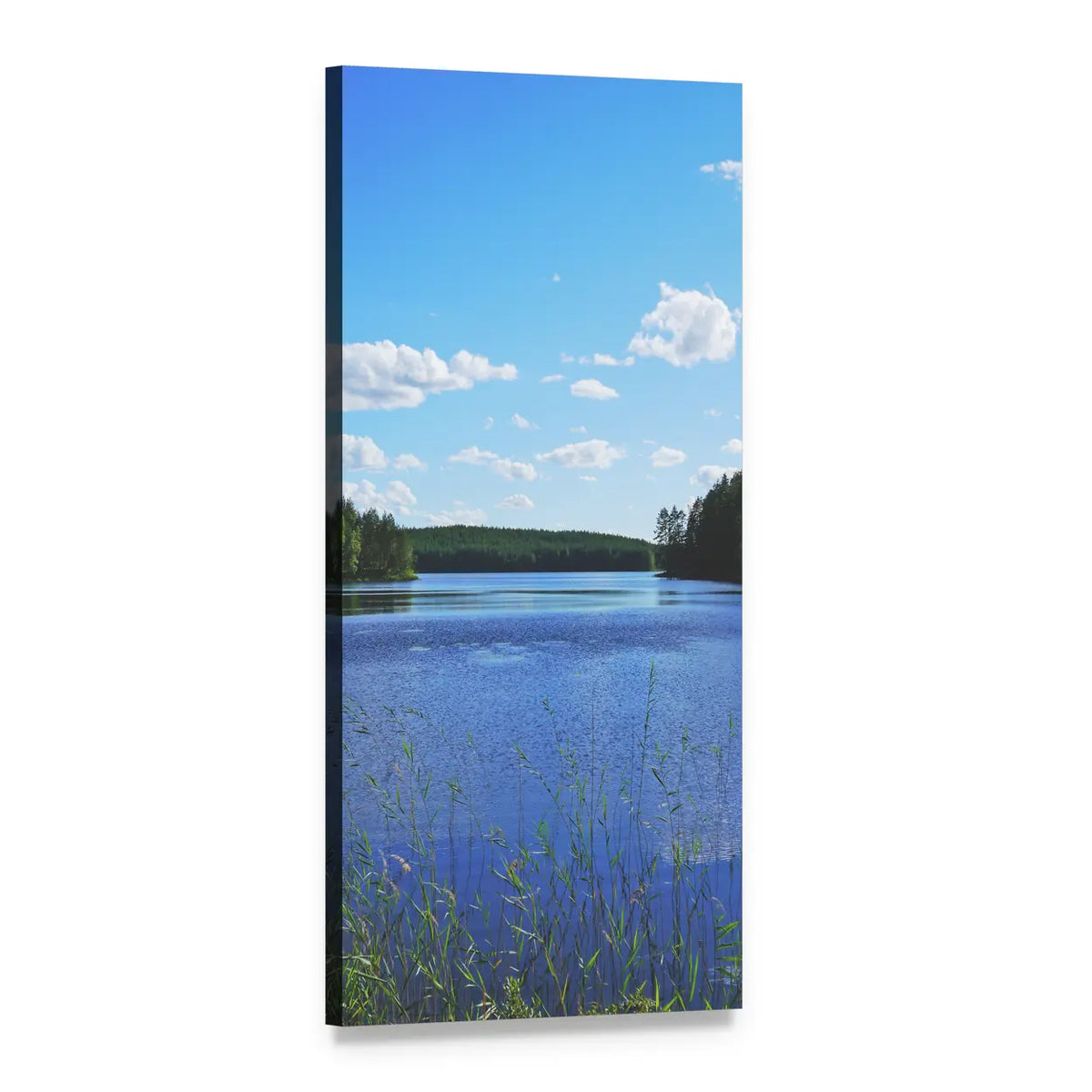 Lake Landscape in Finland Vertical Canvas Wall Art, 1 panel 1 Vertical layout gallery wrapped canvas set, angled product view
