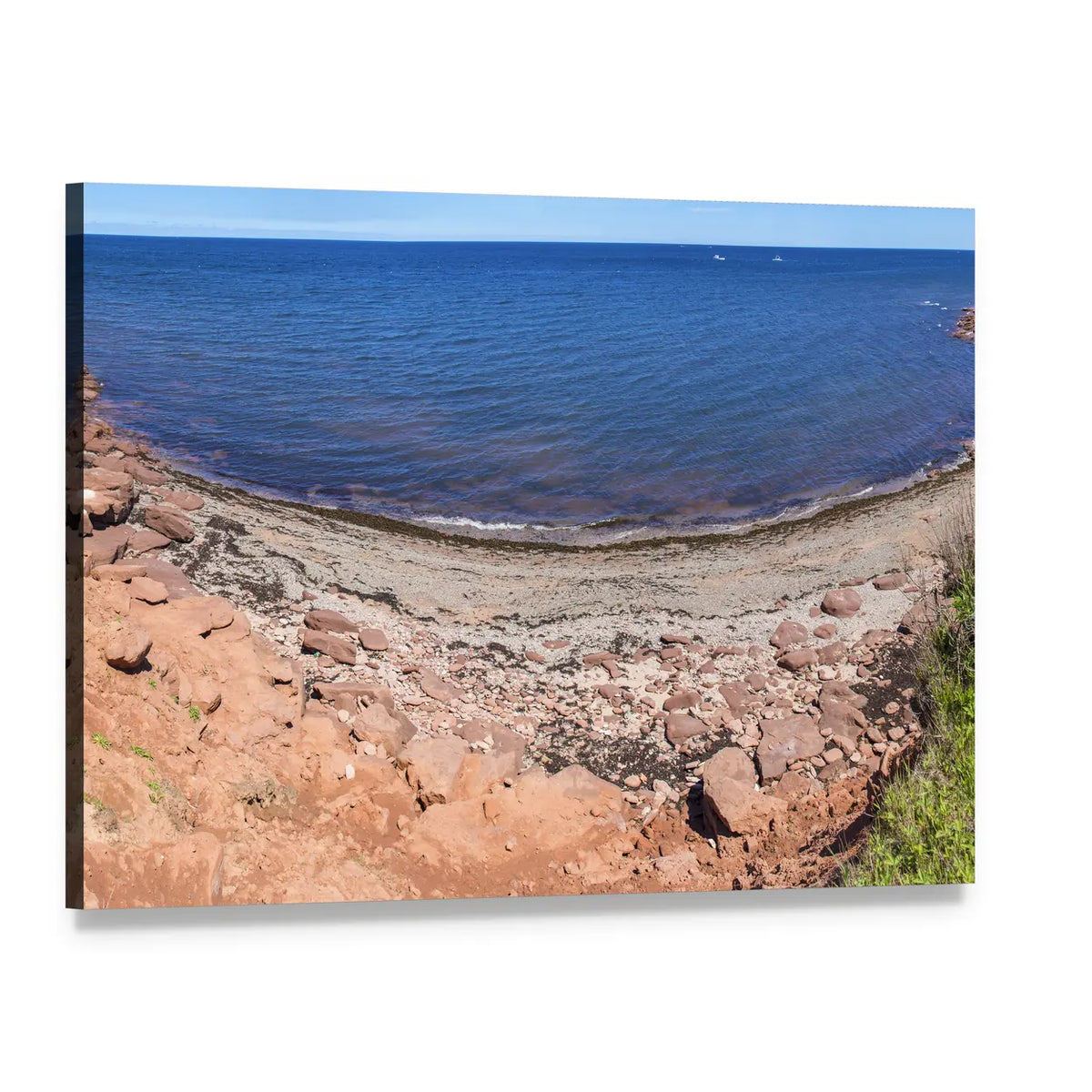 Red Clay Cliffs and Blue Ocean Coastline Canvas Wall Art, single panel gallery wrapped canvas, angled product view