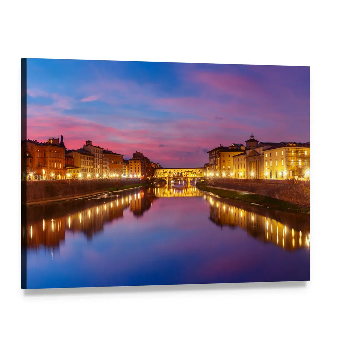 Arno River at Dusk Canvas Wall Art, single panel gallery wrapped canvas, angled product view