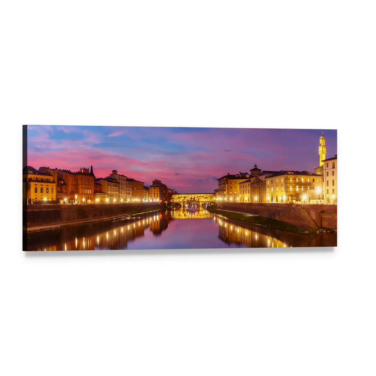 Arno River at Sunset, Florence Panoramic Canvas Wall Art, single panel gallery wrapped canvas, angled product view