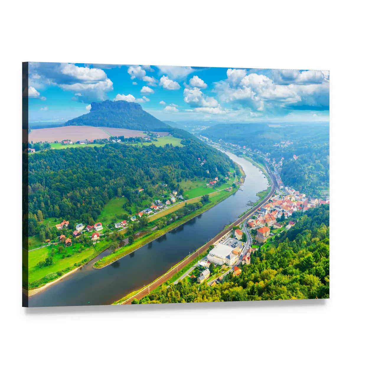 Elbe River Valley Aerial View Canvas Wall Art, single panel gallery wrapped canvas, angled product view