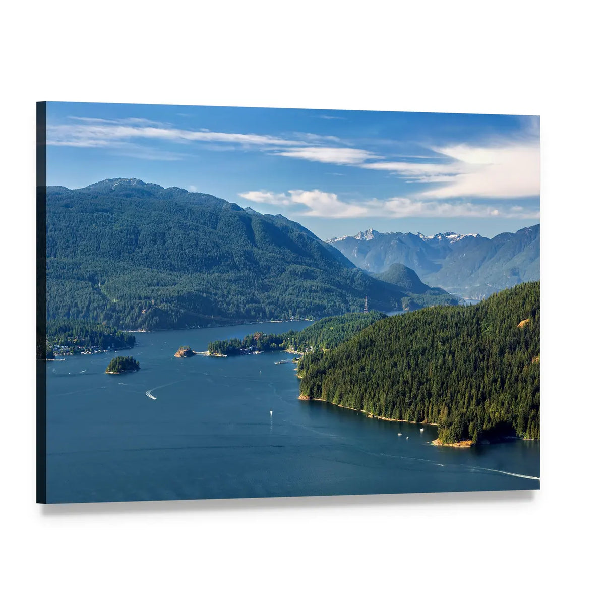 Vancouver Harbor with Snow-capped Mountains Canvas Wall Art, single panel gallery wrapped canvas, angled product view