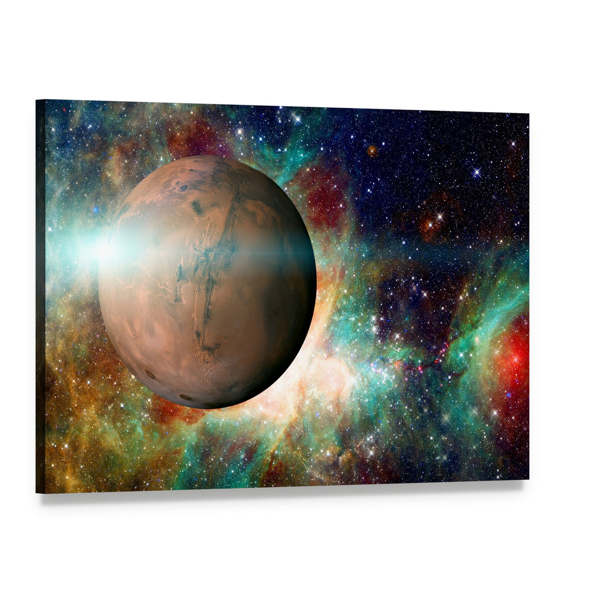 Mars-like Planet with Glowing Nebula Canvas Wall Art, single panel gallery wrapped canvas, angled product view